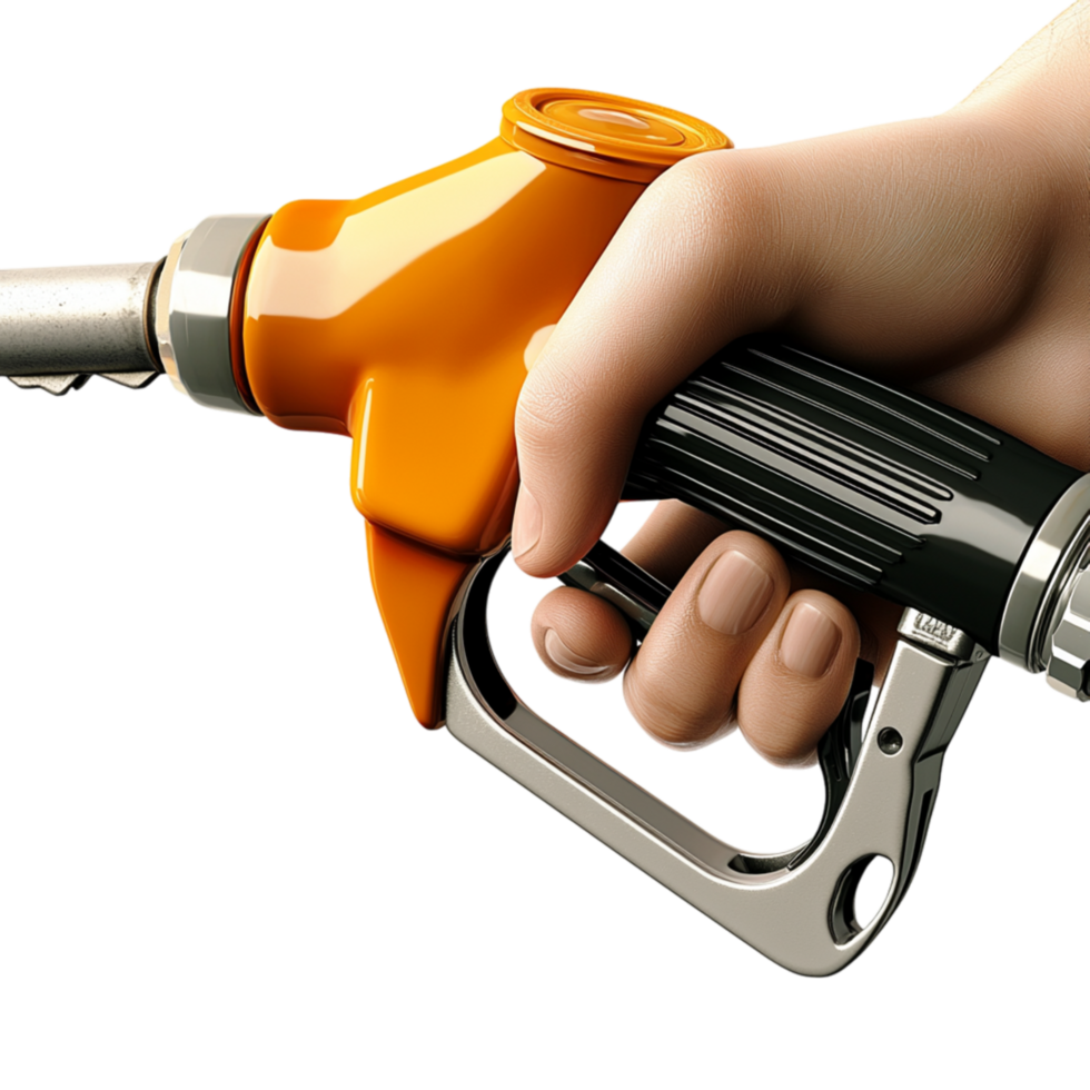 H gripping a fuel pump nozzle while refueling a vehicle symbolizing energy transportation dependence the rising cost of gasoline worldwide. png