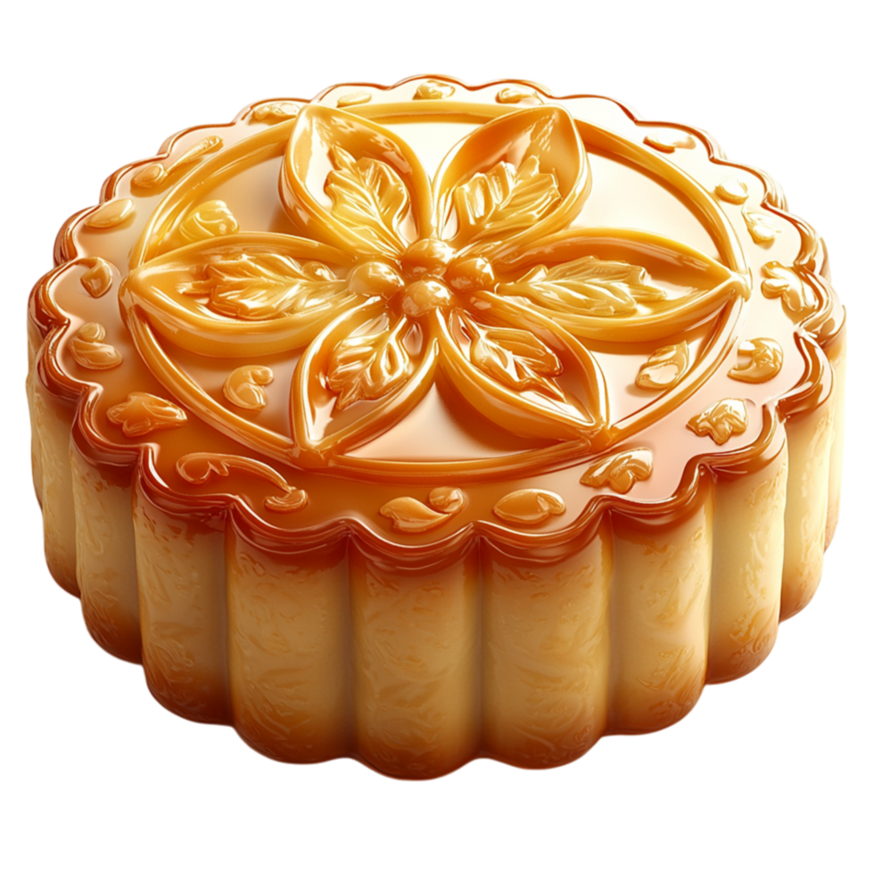 Traditional mooncake an intricate golden pattern representing Miutumn Festival family reunions the rich cultural heritage of Chinese cuisine. png