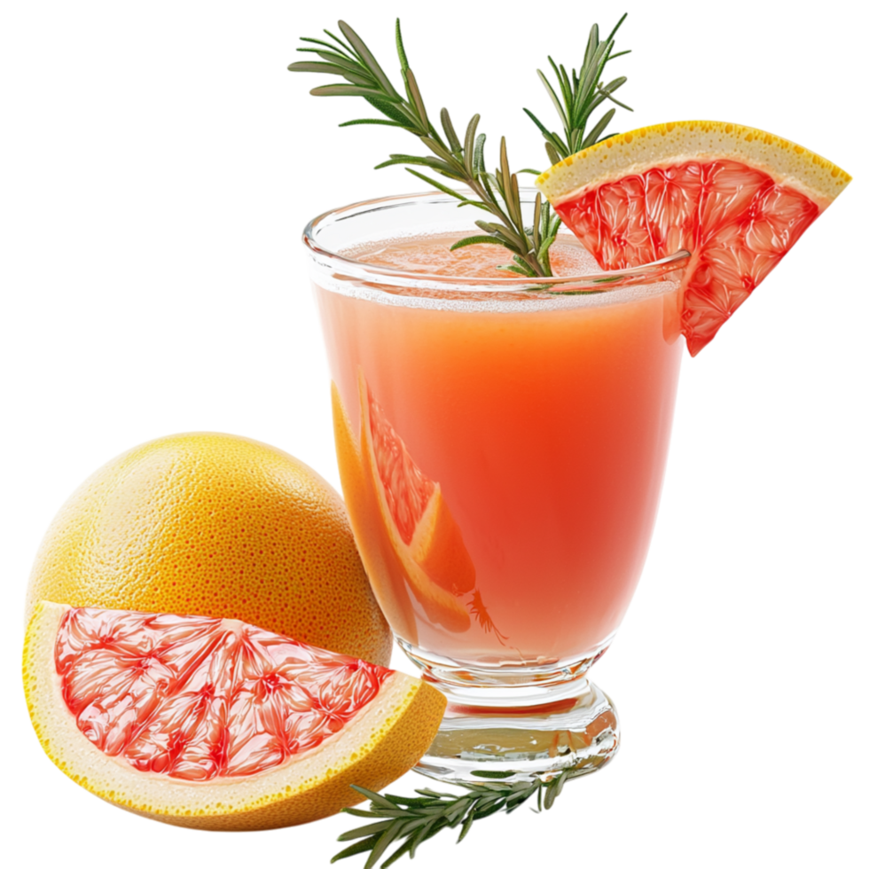 Refreshing glass of grapefruit juice a slice garnish rosemary sprigs representing health vitality the delicious taste of citrus fruits. png