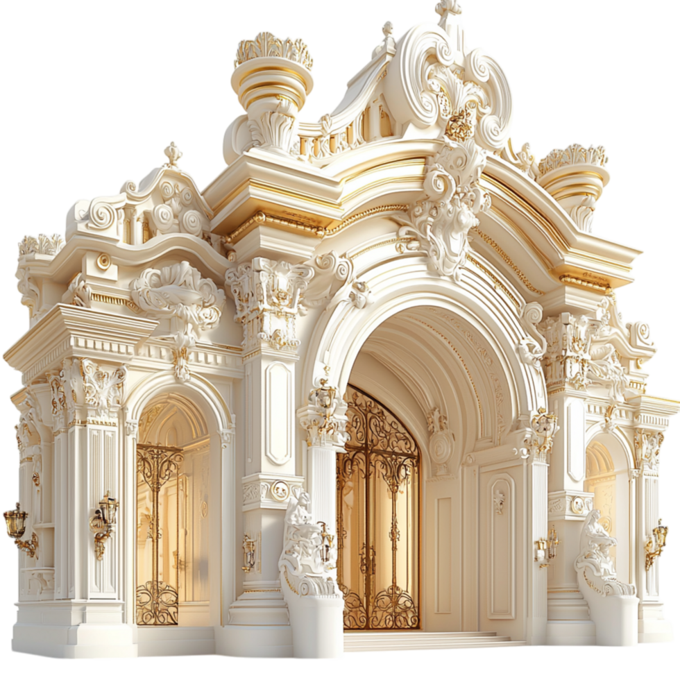 Majestic baroquestyle palace entrance gr columns intricate sculptures representing opulence history the magnificence of royal architecture. png