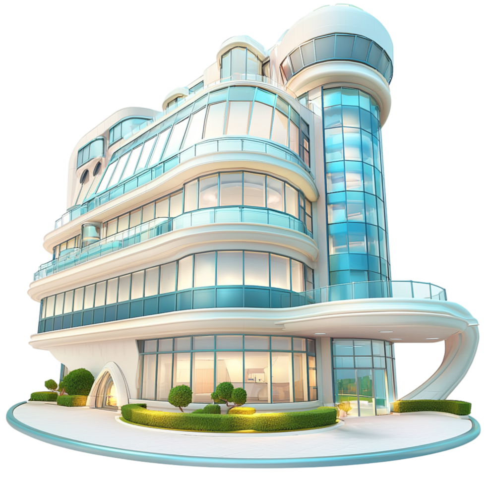 Futuristic glass building sleek architecture lush greenery representing innovation sustainability modernity the future of urban development. png