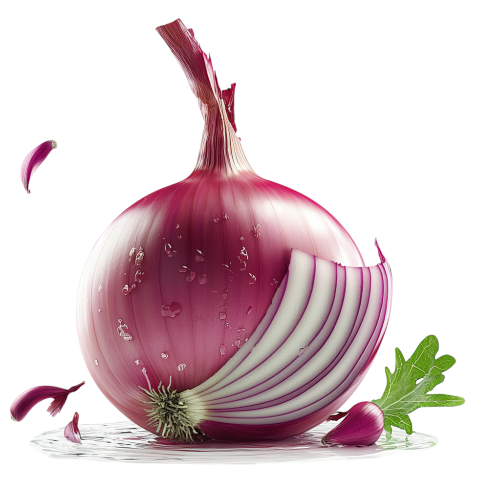 Freshly sliced red onion vibrant layers delicate texture representing cooking ingredients healthy eating the flavorful essence of aromatic vegetables. png