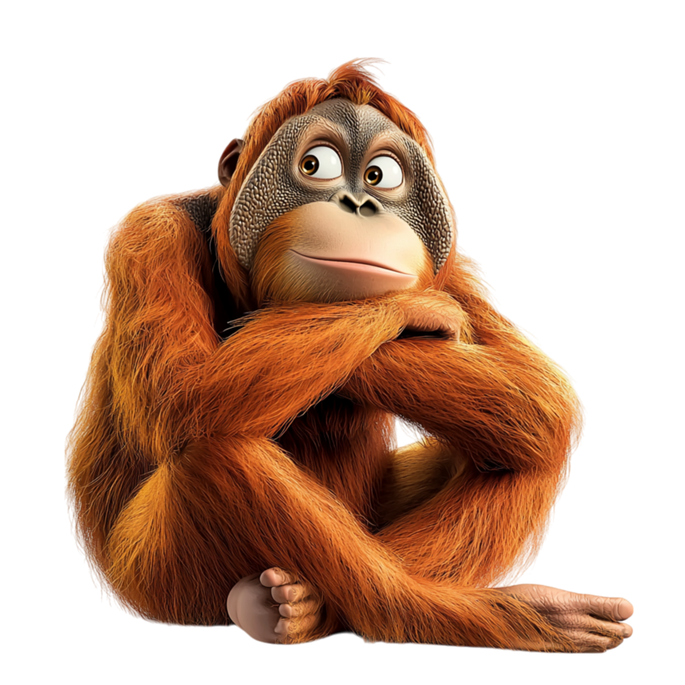 Thoughtful orangutan sitting arms crossed an expressive face representing intelligence curiosity the fascinating behavior of primates in nature. png
