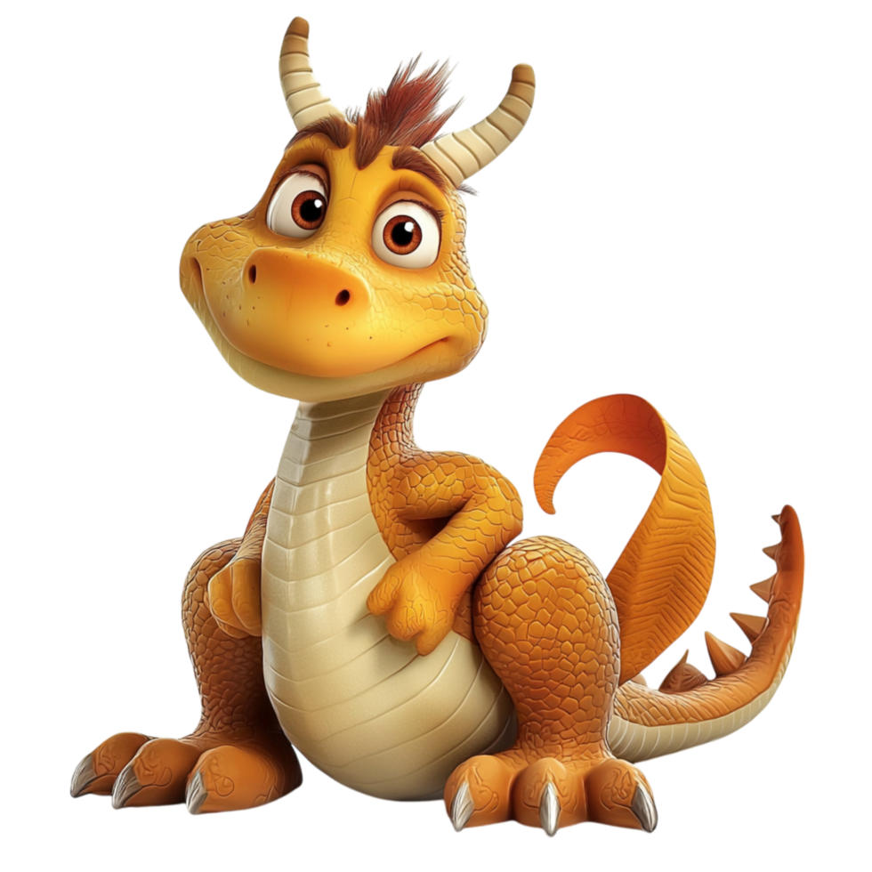 Friendly cartoon dragon big eyes a cheerful expression representing fantasy adventure imagination the magical charm of mythical creatures. png