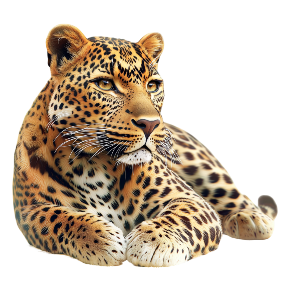 Majestic leopard lying gracefully piercing eyes spotted fur representing strength agility wilderness the untamed beauty of big cats. png