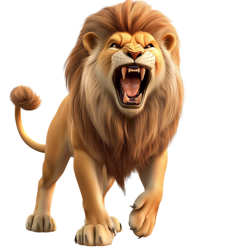 Angry roaring lion a powerful stance open jaws representing dominance aggression authority the primal force of the wilderness. png