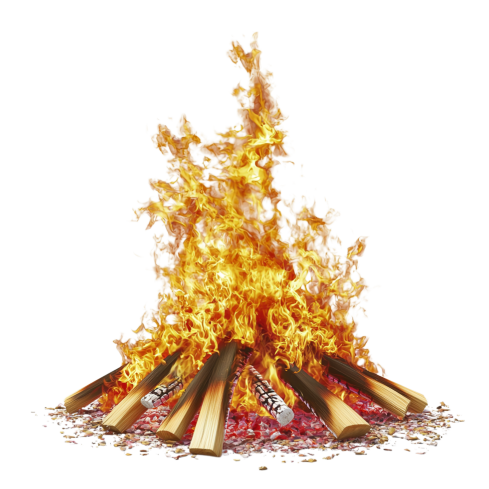 Large roaring bonfire bright flames burning wood representing warmth energy tradition the mesmerizing beauty of fire. png