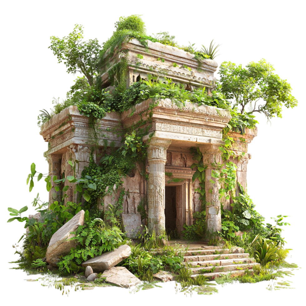 Ancient stone temple ruins covered in green vines representing history mystery adventure the captivating beauty of forgotten civilizations. png