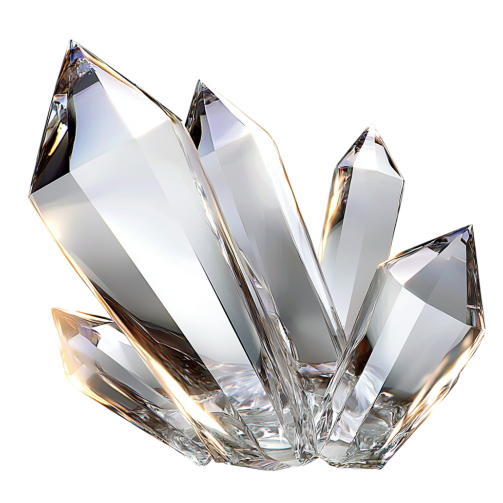 Shiny quartz crystals reflect bright light, creating stunning natural magical glow. png