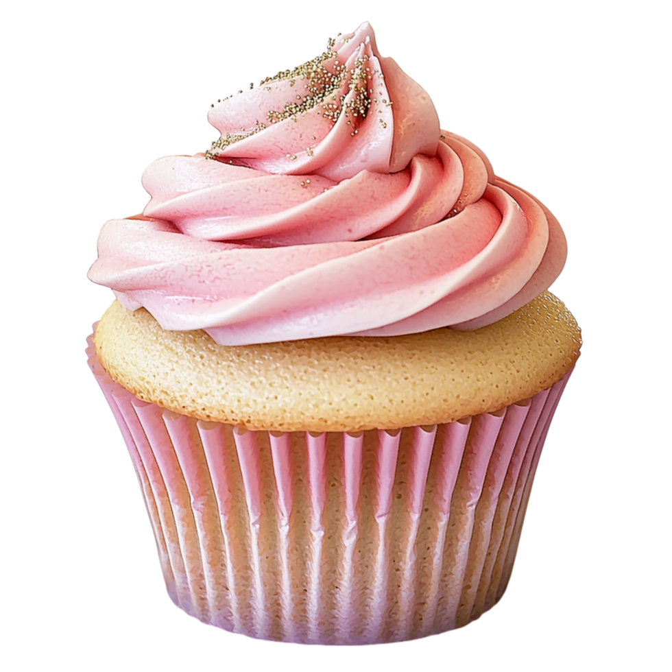 Delicate rose cupcake crowned creamy swirls, a sweet, delectable treat for joyful celebrations. png