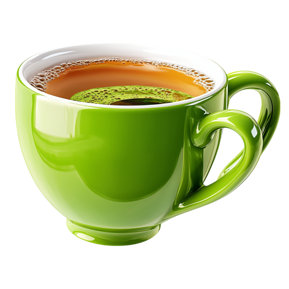 Jade ceramic cup brimming aromatic tea, offering calm comfort in every sip. png