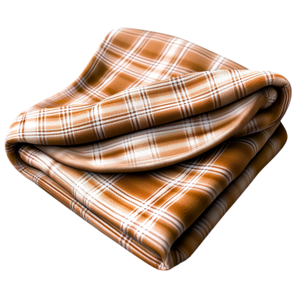 Soft tartan throw, folded tidily, promising cozy warmth for chilly evenings restful nights. png