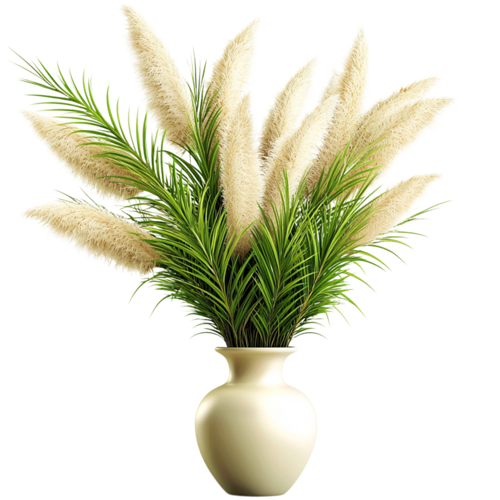 Tropical palm in an ornate pot, its lush fronds bringing exotic vibrancy indoors. png