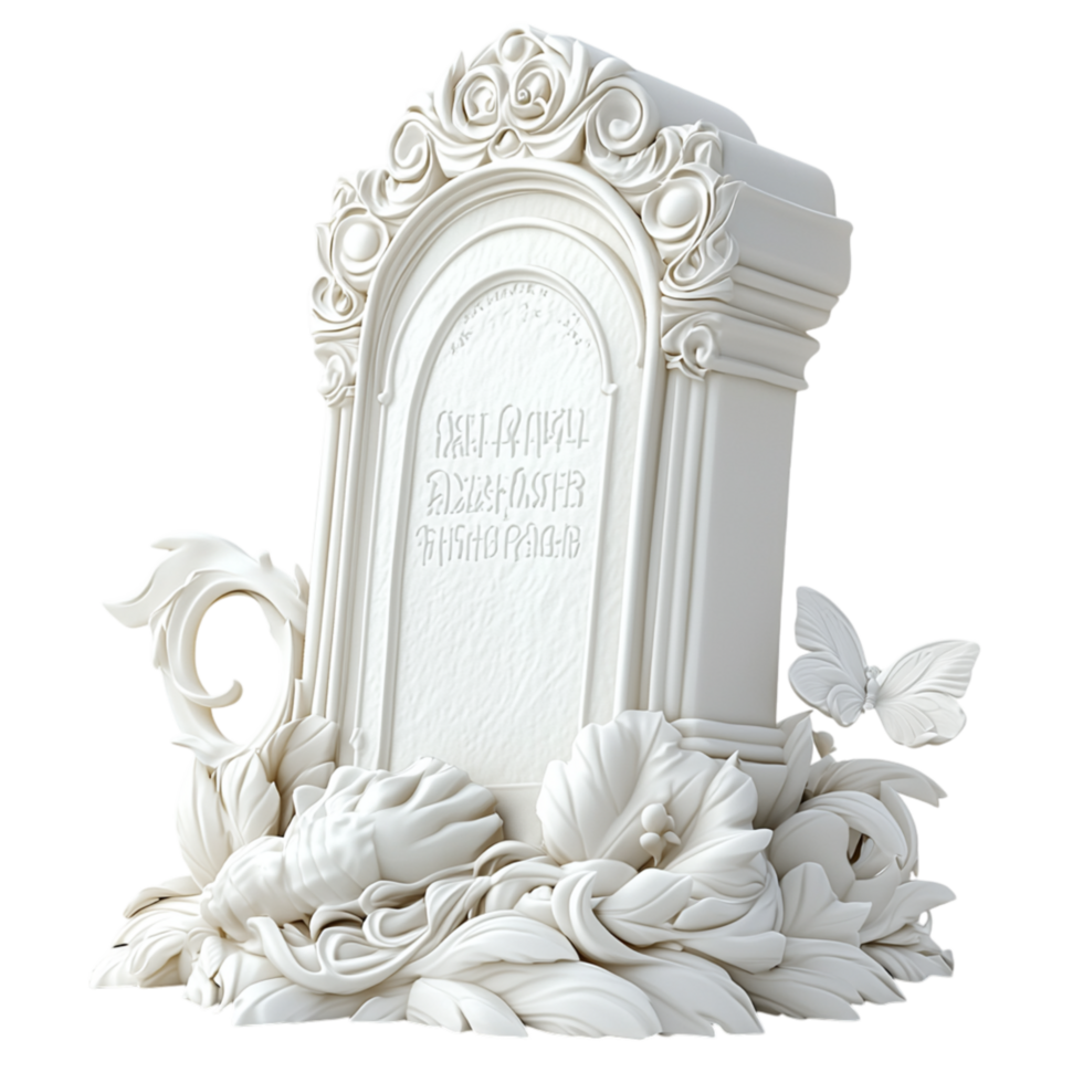 Solemn marble tombstone floral etchings honors memory, legacy, respectful remembrance. png