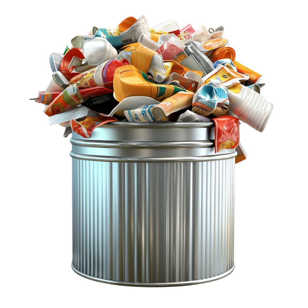 Full trash can colorful waste warns of pollution, duty, the call to recycle. png