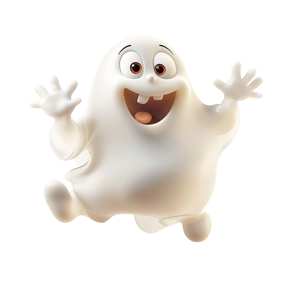 Cheerful cartoon ghost floats playfully in the air, spreading fun, lighthearted, spooky Halloween vibes. png
