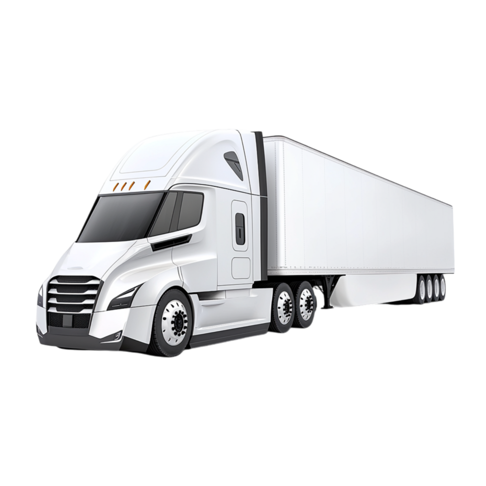 Powerful white semitruck drives smoothly along highways, efficiently transporting goods a sleek modern design. png