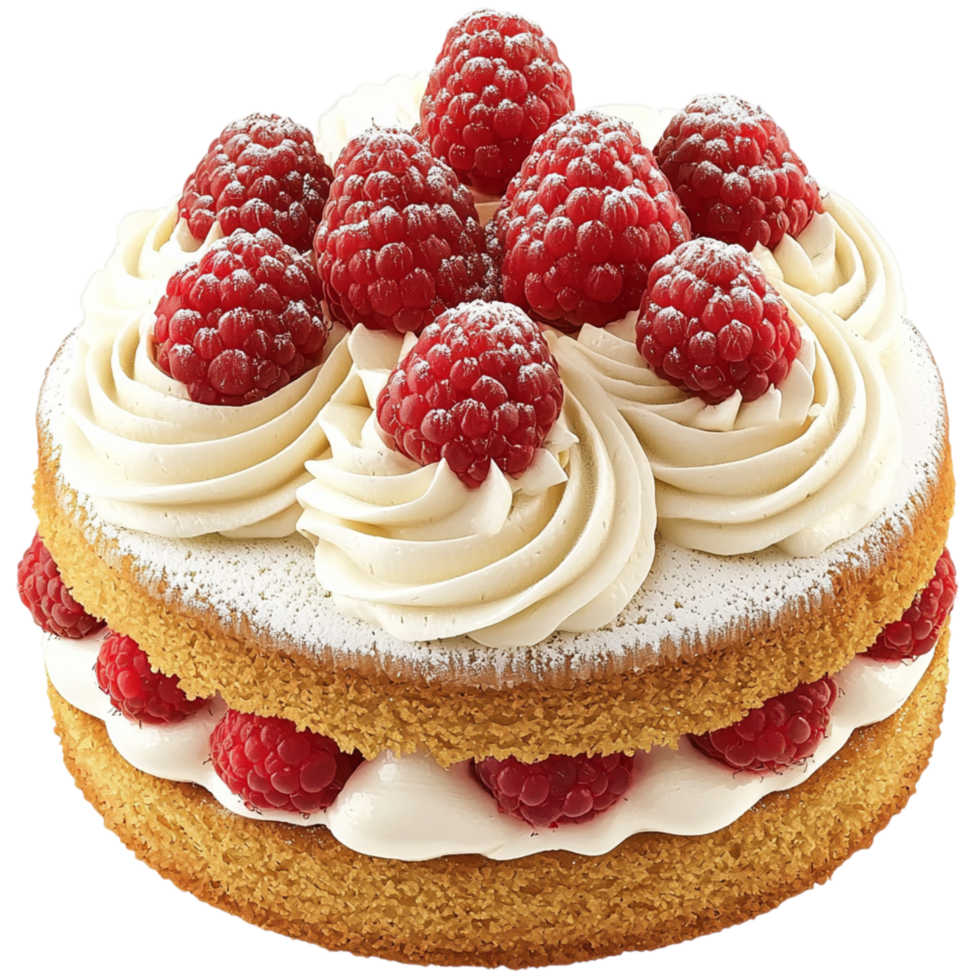 Lush sponge cake cream berries tempts, blending sweetness, baking, dessert joy. png