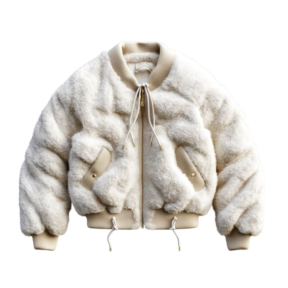 Cozy beige fluffy jacket soft warm texture provides ultimate comfort during cold winter ys effortlessly. png