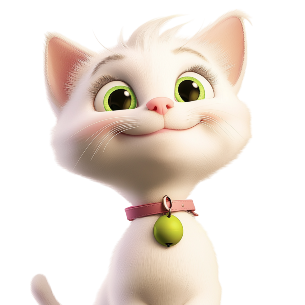 Fluffy snowwhite feline sparkling eyes radiates playful charm irresistible cuteness in an adorable cartoon . png