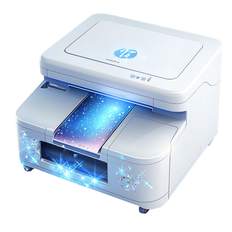Quirky office printer featuring animated expressive eyes, injecting humor personality into routine administrative tasks. png