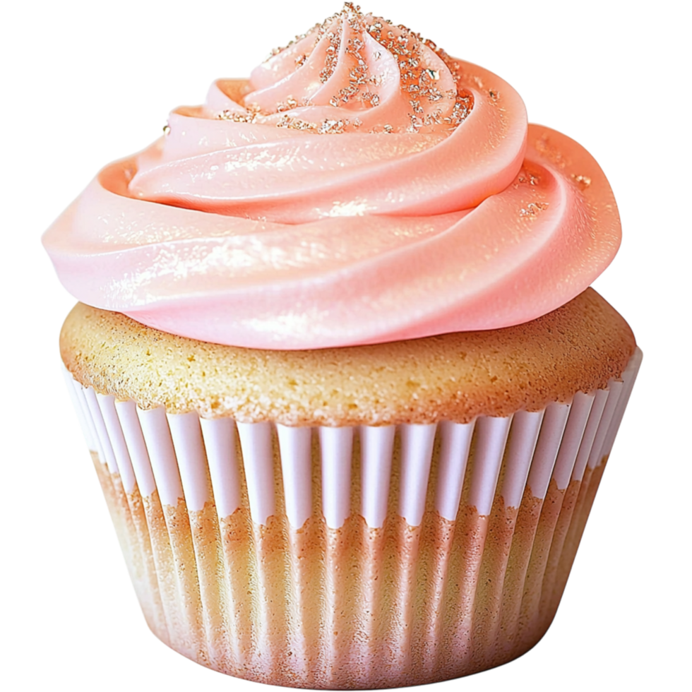Delicate rose cupcake topped creamy swirls intricate floral decorations, offering a sweet indulgent celebration treat. png