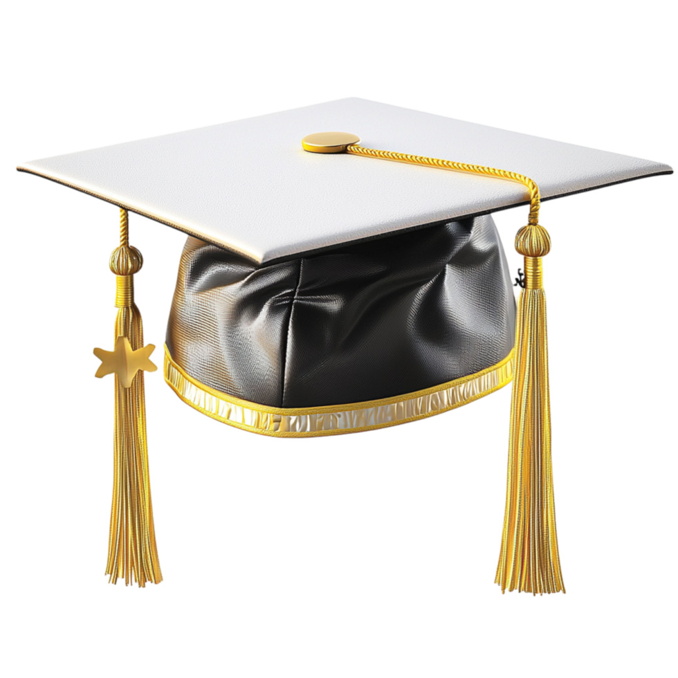 Proud white graduation cap placed atop a rolled diploma represents success, personal growth, the exciting start of new opportunities. png