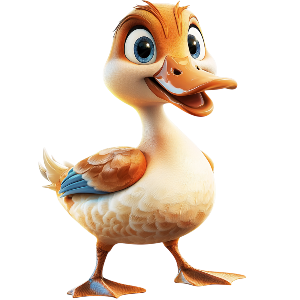 Confident white duck a bright beak tiny feet explores its surroundings eagerly, radiating curiosity, charm, lively energy. png