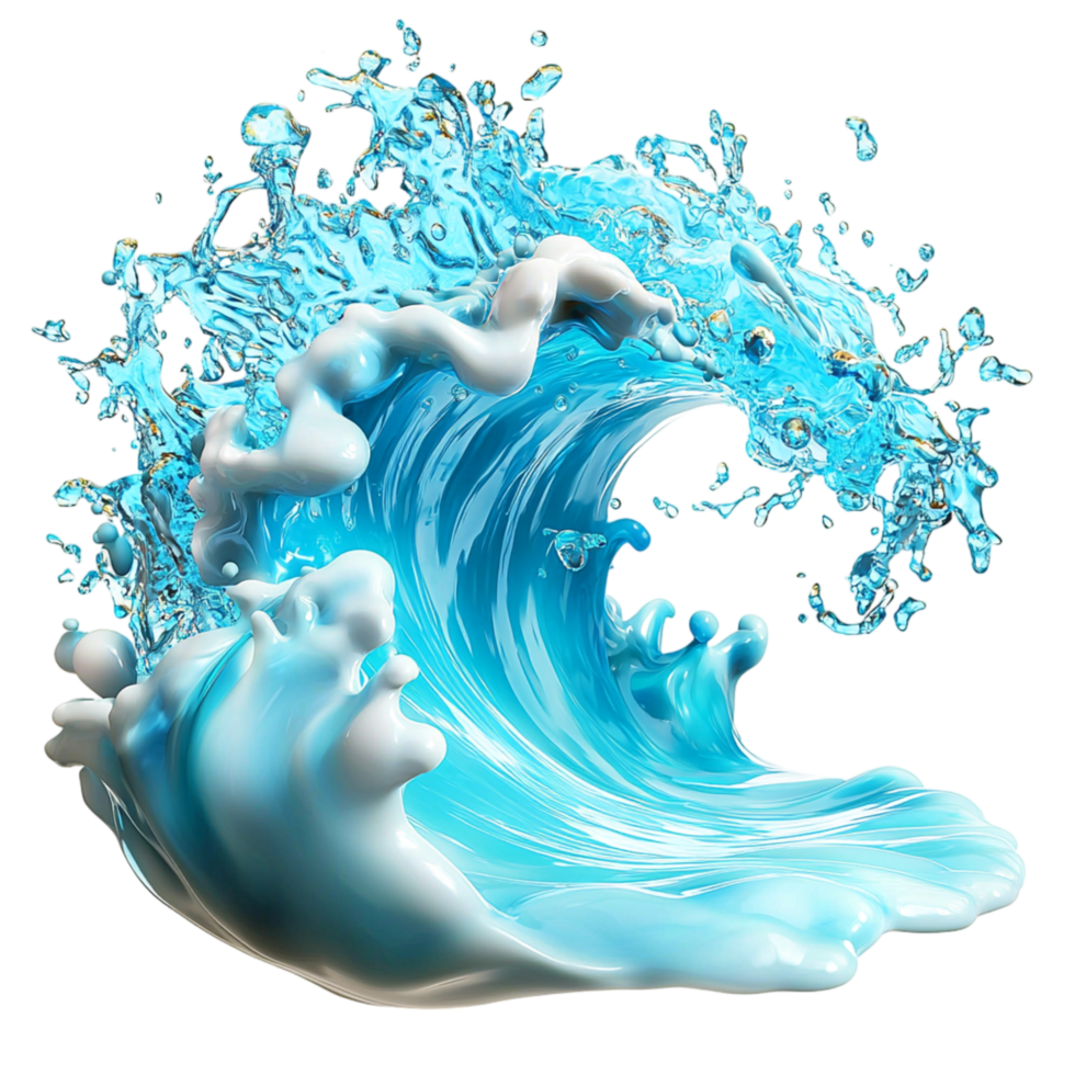 Majestic turquoise wave curls frothy white tips, revealing the oceans raw power, hypnotic movement, breathtaking beauty. png