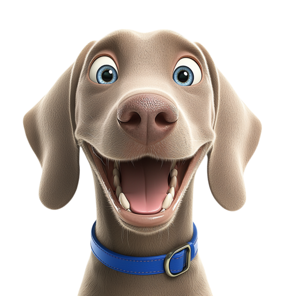 Lively Weimaraner piercing blue eyes a lolling tongue expresses boundless energy, playful mischief, loving affection. png