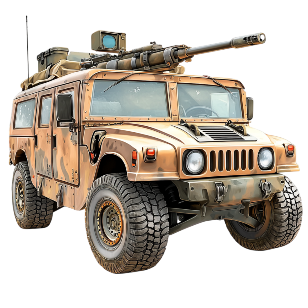 Powerful armored vehicle equipped a rotating turret sts firm, representing resilience, combat readiness, ultimate battlefield protection. png