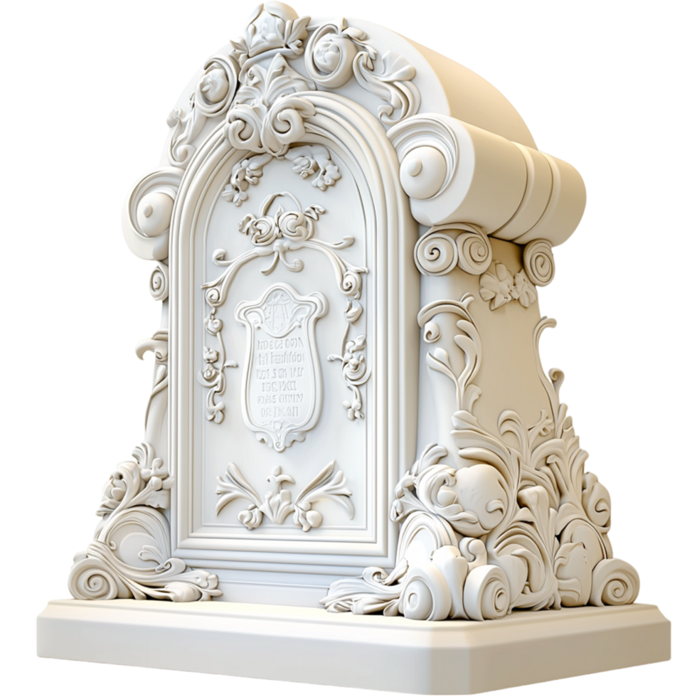 Solemn marble tombstone engraved delicate floral etchings honors memory, legacy, the heartfelt reverence of respectful remembrance. png