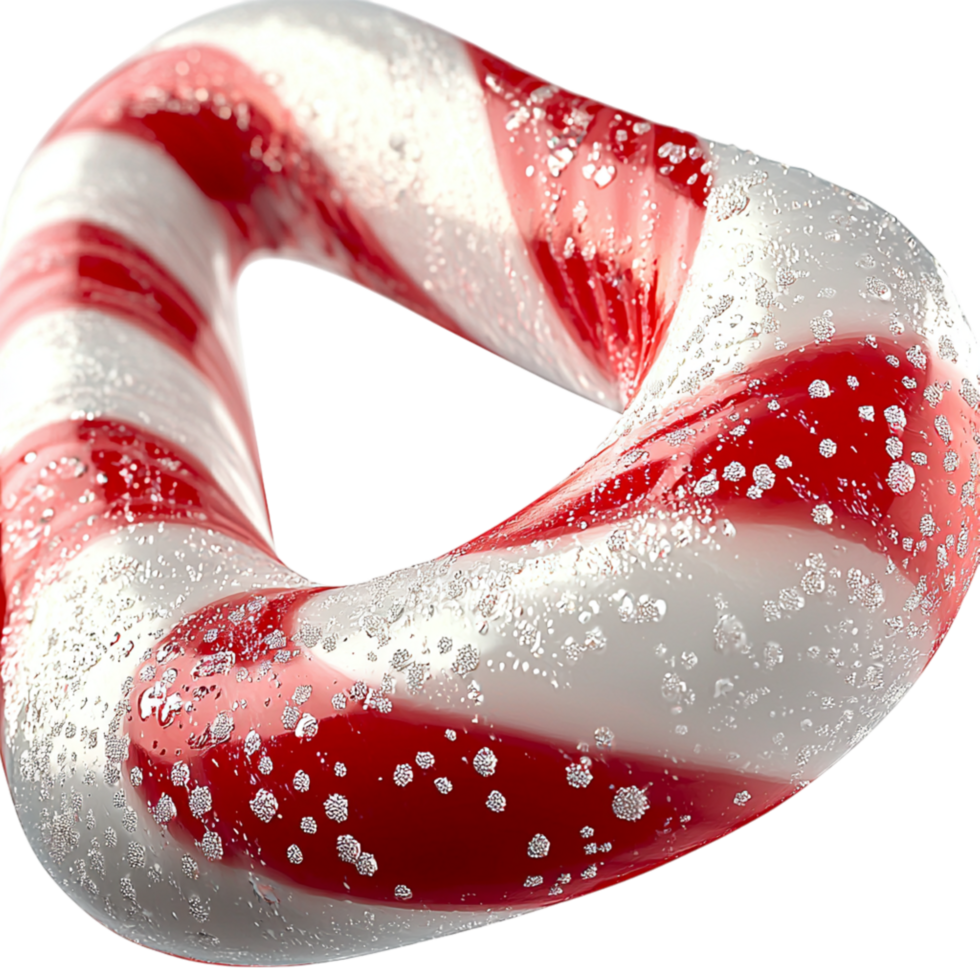 Classic red white twisted cy cane gleams brightly, evoking holiy sweetness, nostalgia, the joyful essence of festive cheer. png