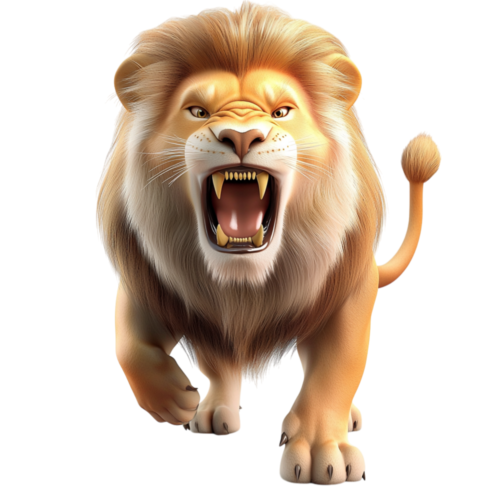 Mighty lion powerful jaws wide open roars fiercely, projecting dominance, raw strength, supreme authority over nature. png