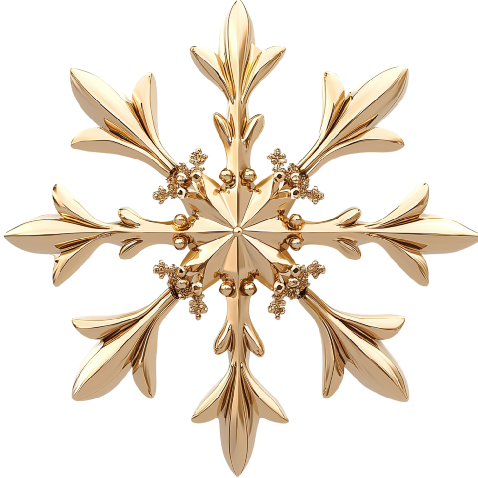 Intricate golden snowflake shimmers beautifully, capturing the frosty magic, elegance, seasonal charm of winters delicate wonders. png
