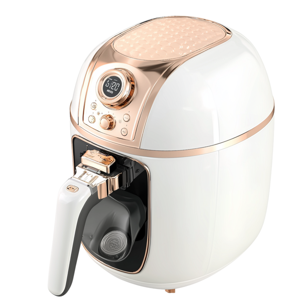 Modern air fryer crisps golden fries to perfection, merging healthy cooking, technological advancement, convenience in the kitchen. png