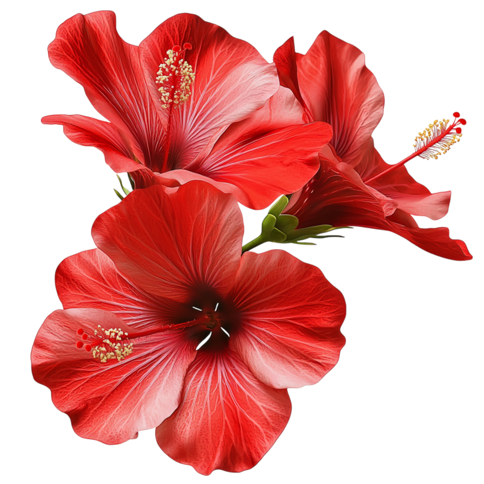 Radiant red hibiscus flower blooms vibrantly, embodying tropical beauty, exotic charm, the graceful elegance of nature. png
