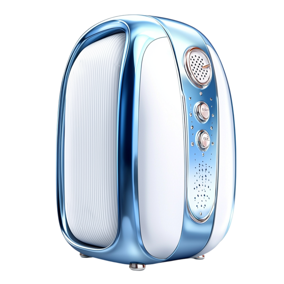 Compact blue mini fridge adorned charming floral patterns adds aesthetic appeal while keeping snacks fresh easily accessible. png