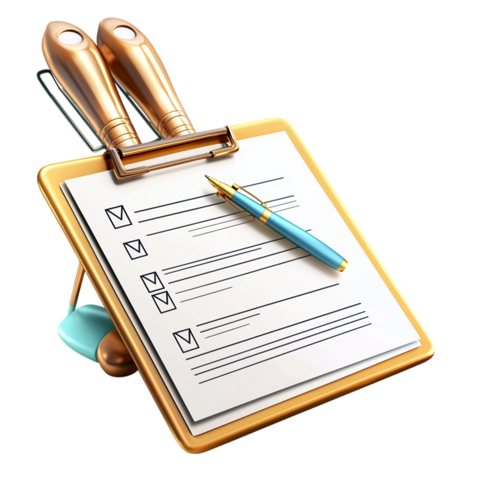 Efficient clipboard equipped a neatly organized checklist pen helps streamline daily schedules, tasks, important responsibilities effortlessly. png