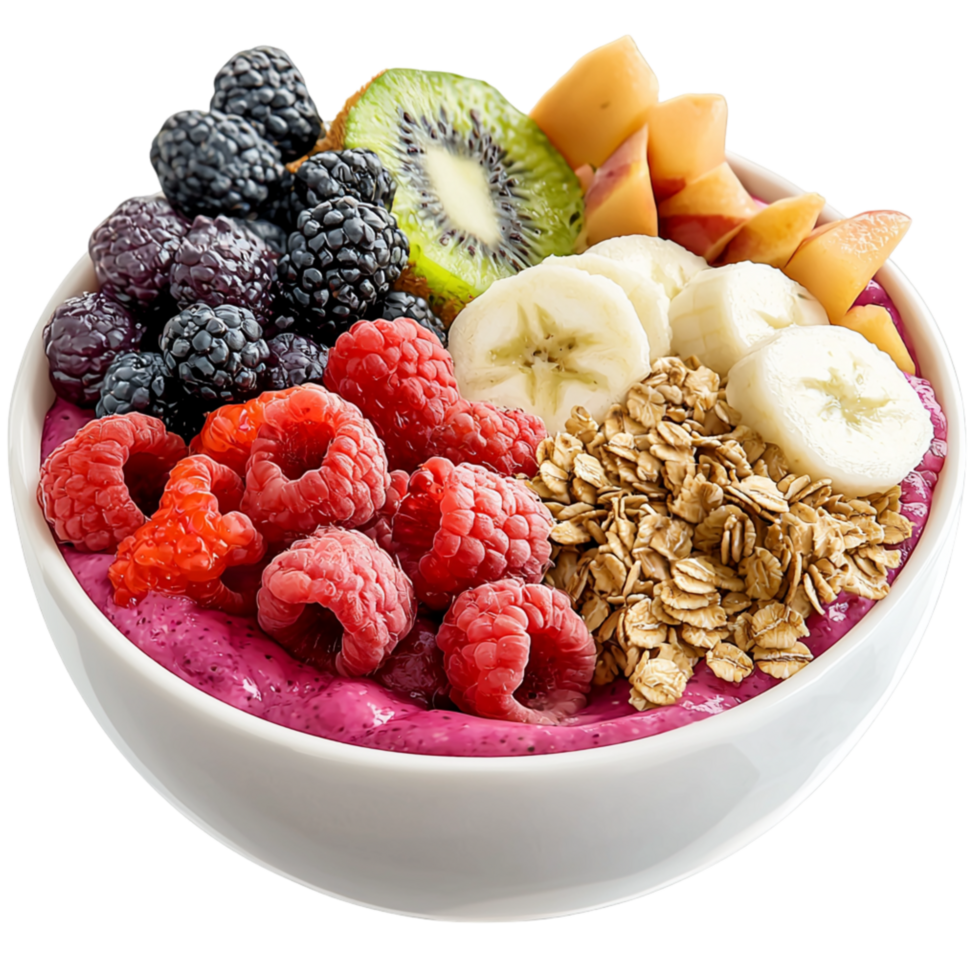 Smooth creamy yogurt topped crunchy granola fresh juicy fruits creates a nourishing delightfully delicious breakfast meal. png