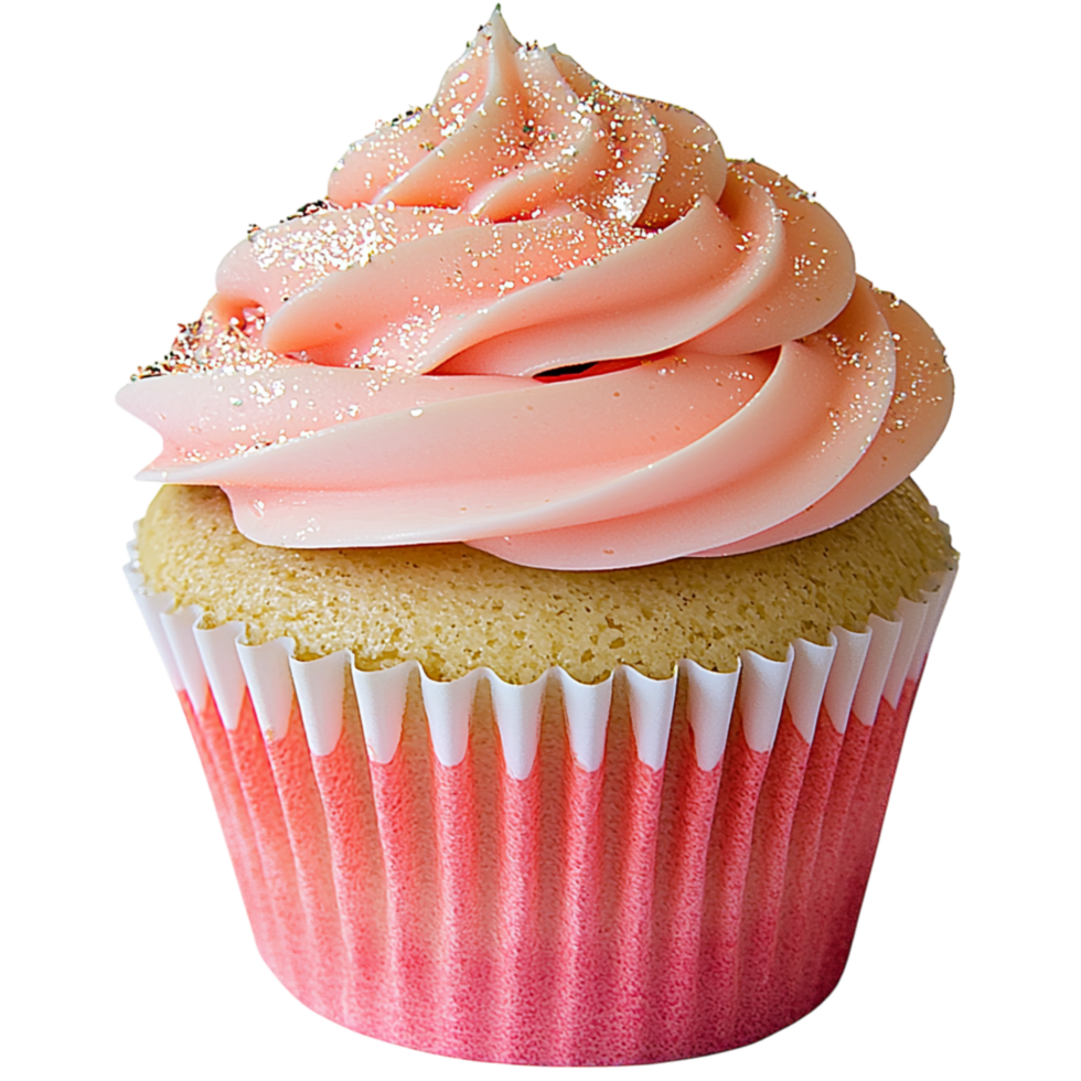 Delicate rose cupcake topped creamy swirls intricate floral decorations, offering a beautifully indulgent celebratory dessert treat. png