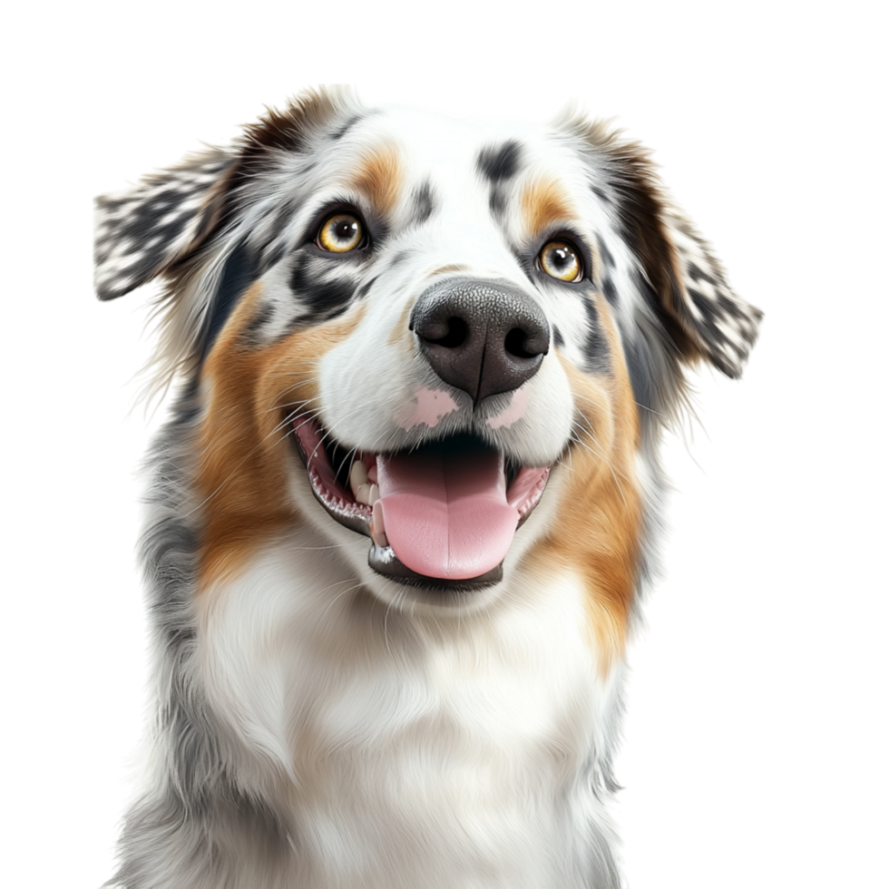 Lively Australian Shepherd striking azure eyes radiates boundless energy, remarkable intelligence, pure joyful canine companionship. png