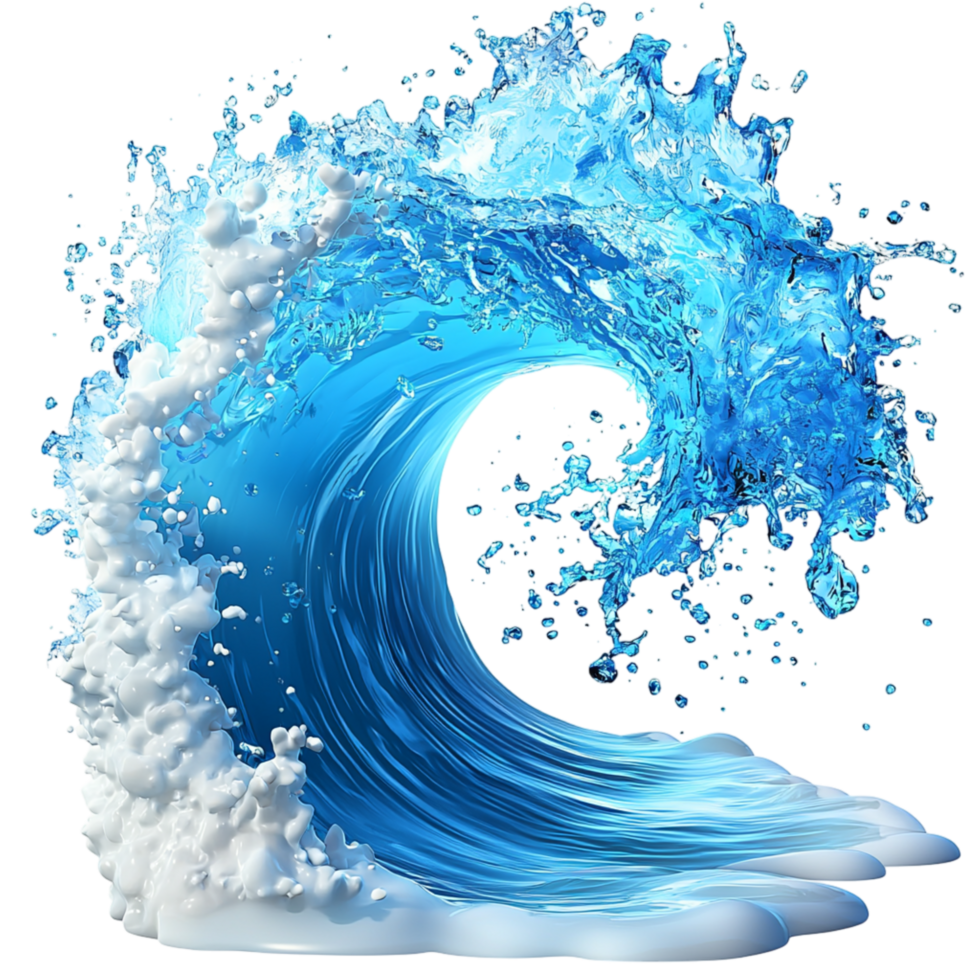 Majestic turquoise wave curls frothy white tips, revealing the oceans raw power, hypnotic movement, breathtaking natural beauty. png