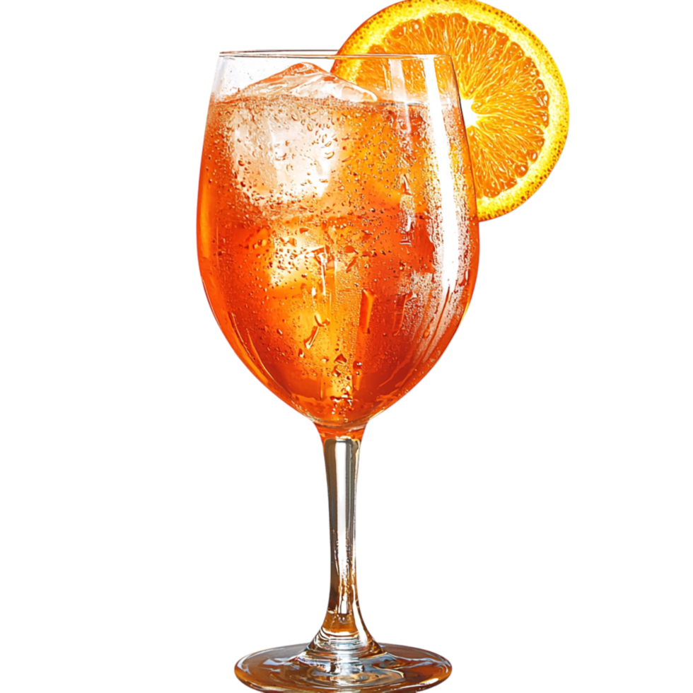 Refreshing citrus orange spritz ice cubes fruit slices provides cool summer refreshment, vibrant taste, expert mixology finesse. png