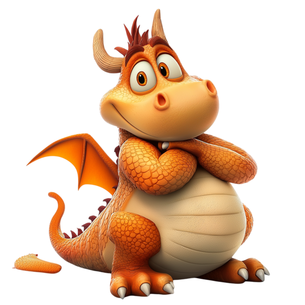 Friendly cartoon dragon wide, gleaming eyes grins excitedly, sparking creativity, imagination, the magical adventure of mythical storytelling. png