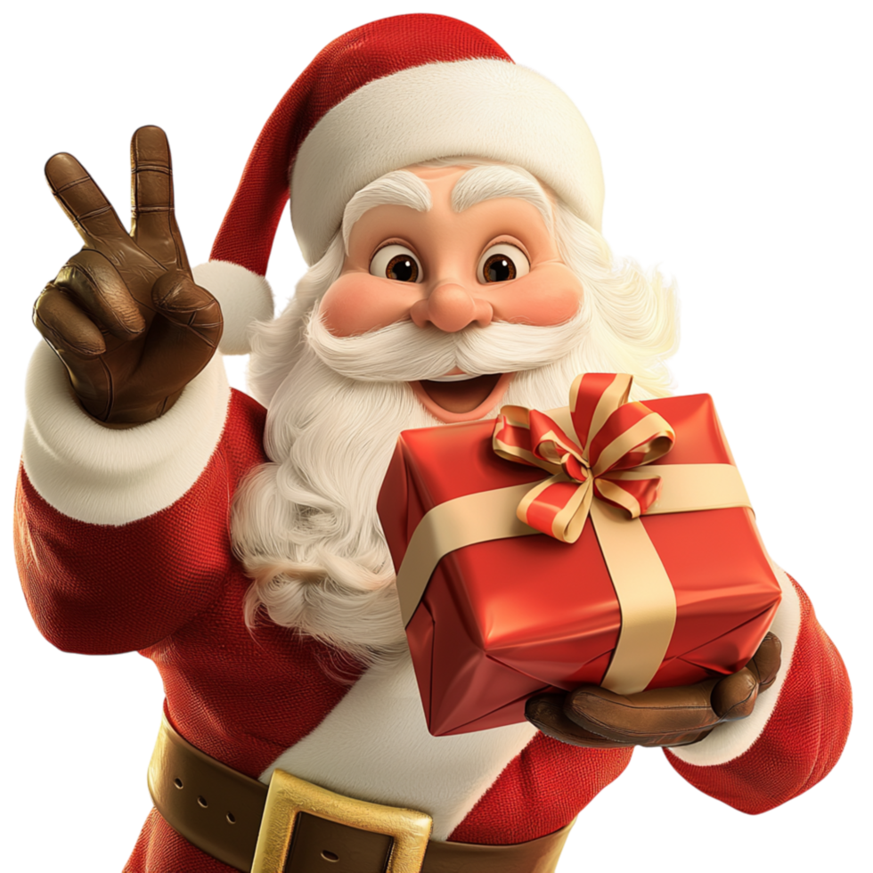 Smiling Santa carrying a red sack waves cheerfully, bringing festive excitement, joyful surprises, the timeless essence of Christmas giving. png