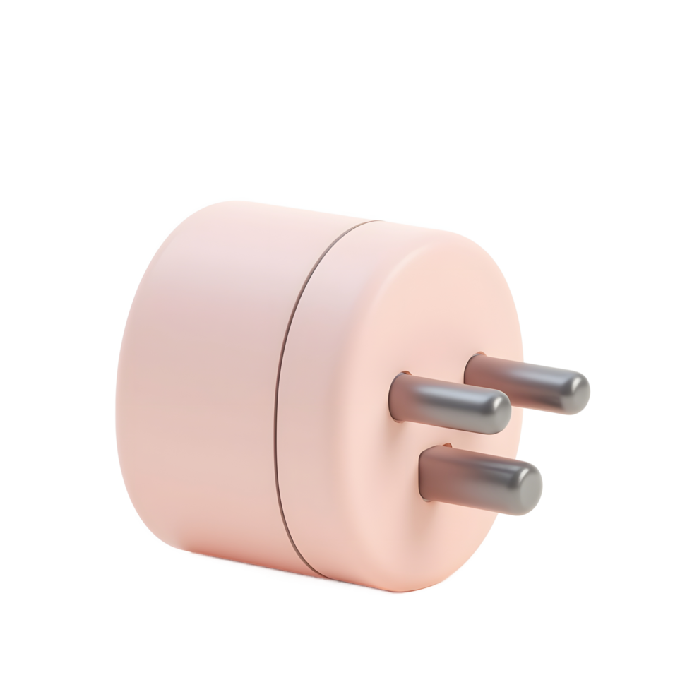 Isolated Pink Electrical Plug Adapter with Three Pins on White png
