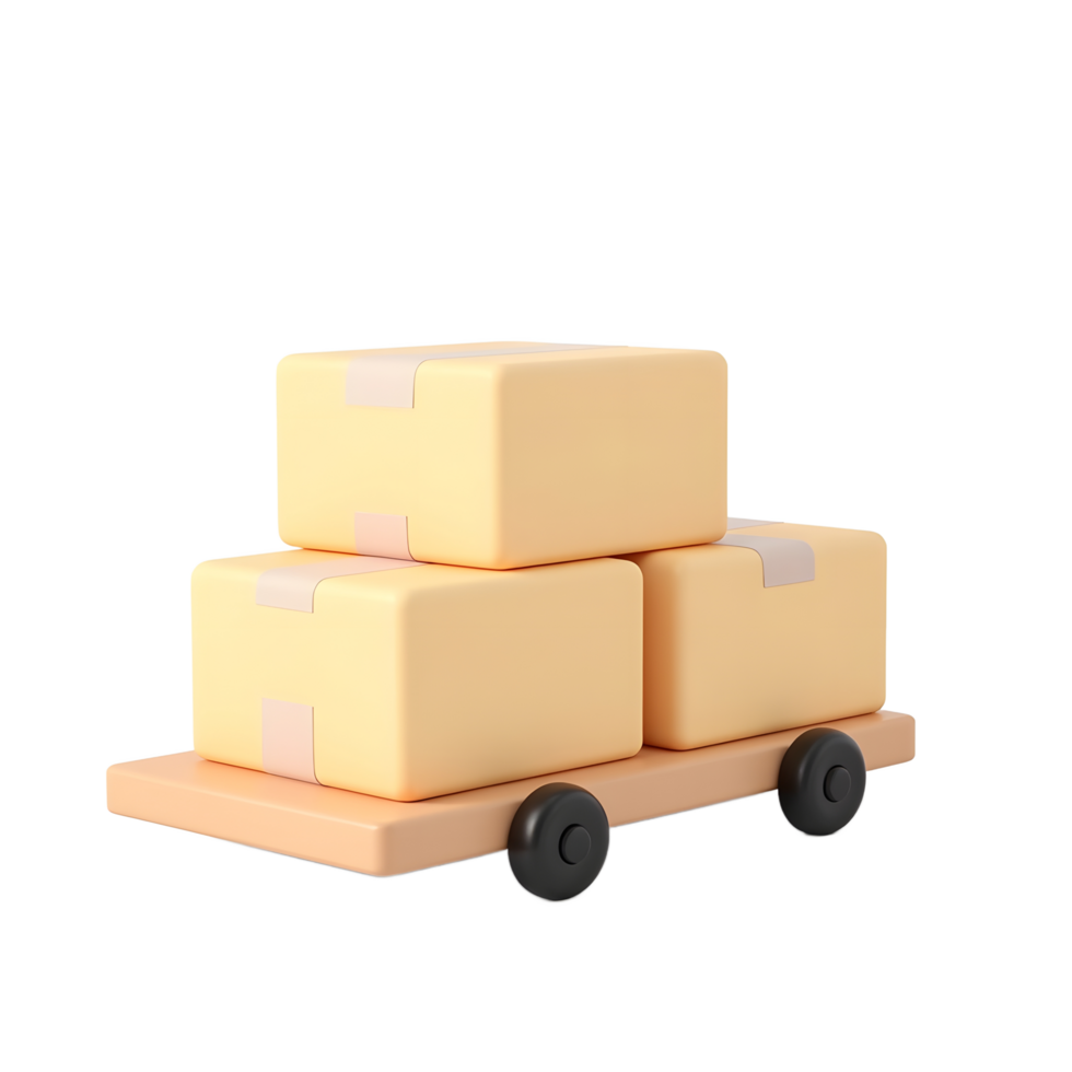 Boxes on a Cart Ready for Delivery with a Plain Background png