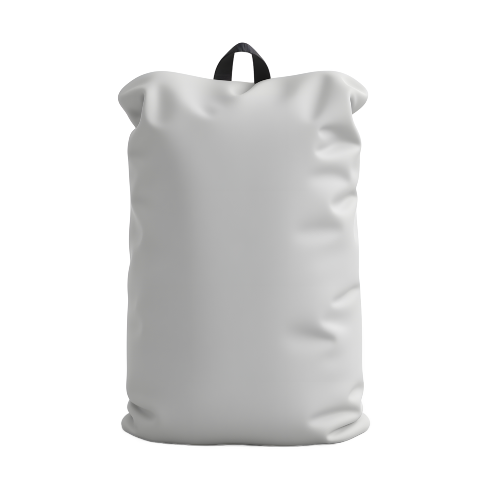Standing Gray Fabric Bag with Black Handle on White Surface png