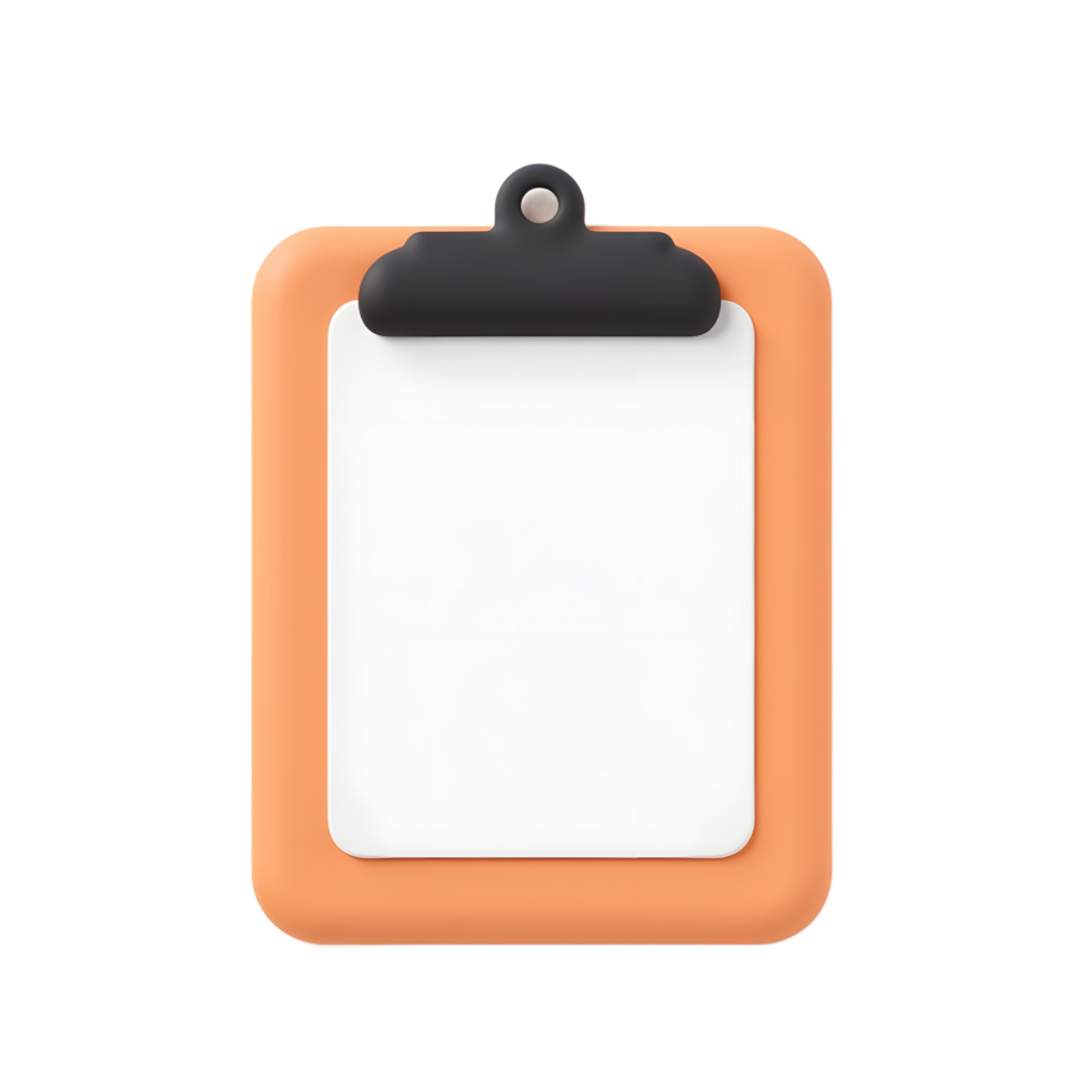 Orange Clipboard with White Paper Mockup Isolated on White Background png
